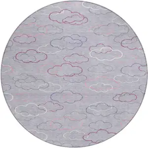 Photo of 8' Lavender And Ivory Round Abstract Washable Indoor Outdoor Area Rug