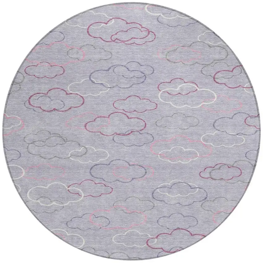 8' Lavender And Ivory Round Abstract Washable Indoor Outdoor Area Rug Photo 3