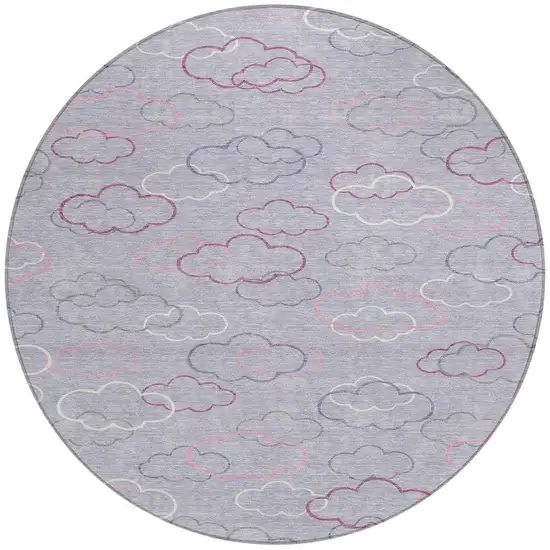 8' Lavender And Ivory Round Abstract Washable Indoor Outdoor Area Rug Photo 3