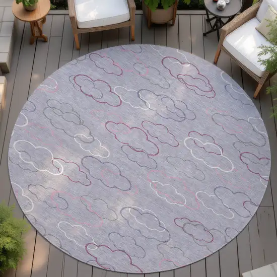 8' Lavender And Ivory Round Abstract Washable Indoor Outdoor Area Rug Photo 4