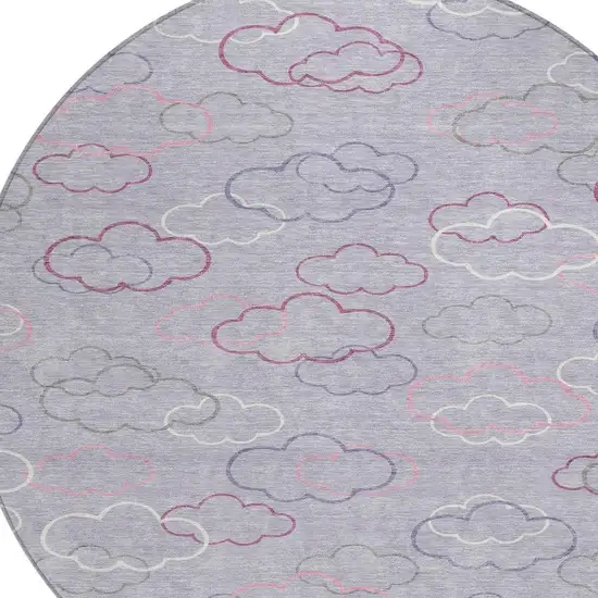 8' Lavender And Ivory Round Abstract Washable Indoor Outdoor Area Rug Photo 2