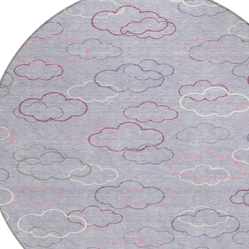 8' Lavender And Ivory Round Abstract Washable Indoor Outdoor Area Rug Photo 2