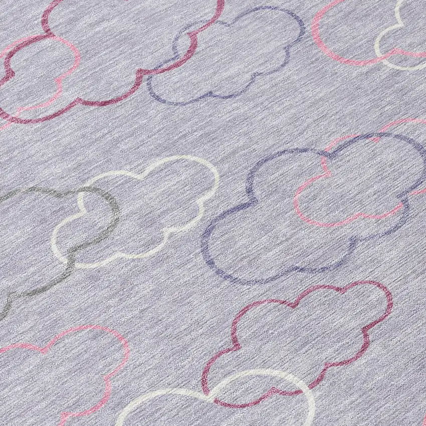 8' Lavender And Ivory Round Abstract Washable Indoor Outdoor Area Rug Photo 7