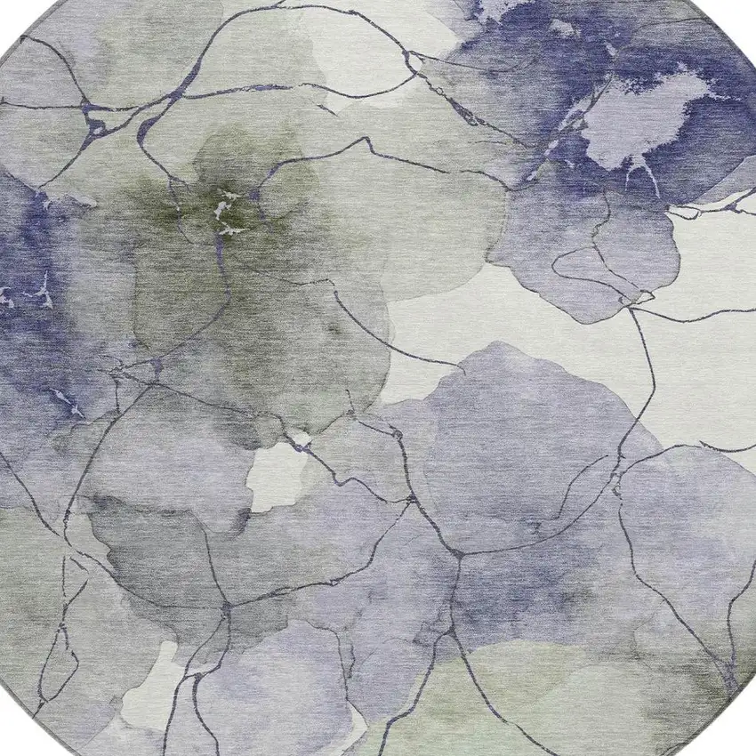 8' Lavender And Ivory Round Abstract Washable Indoor Outdoor Area Rug Photo 2