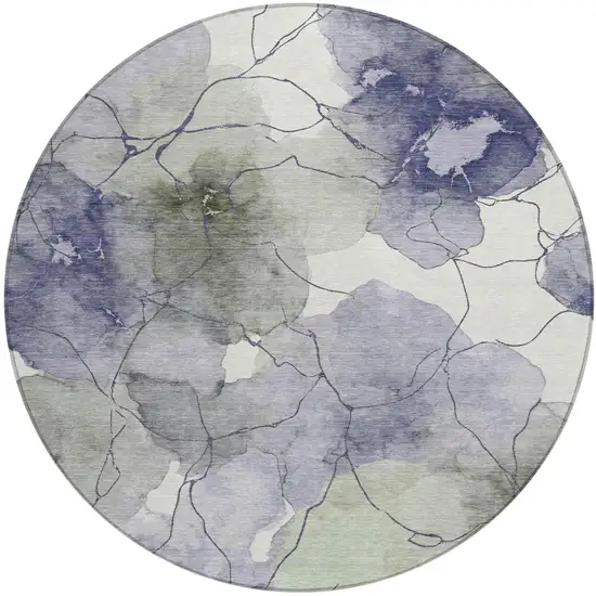 8' Lavender And Ivory Round Abstract Washable Indoor Outdoor Area Rug Photo 1