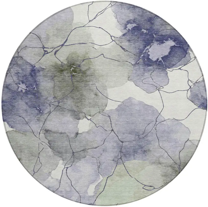 8' Lavender And Ivory Round Abstract Washable Indoor Outdoor Area Rug Photo 1