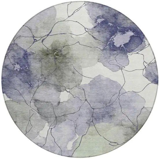 8' Lavender And Ivory Round Abstract Washable Indoor Outdoor Area Rug Photo 3