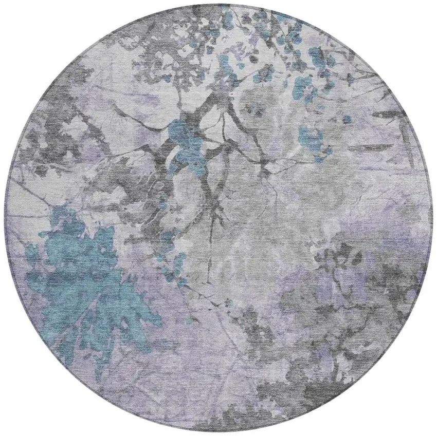 8' Lavender And Ivory Round Abstract Washable Indoor Outdoor Area Rug Photo 3