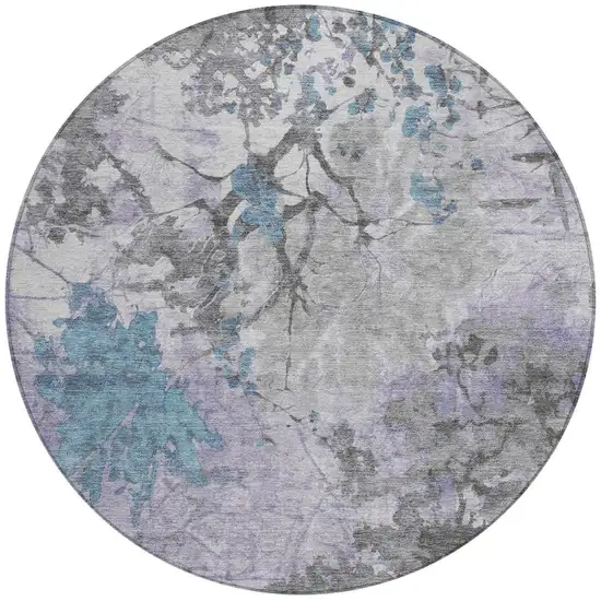 8' Lavender And Ivory Round Abstract Washable Indoor Outdoor Area Rug Photo 3