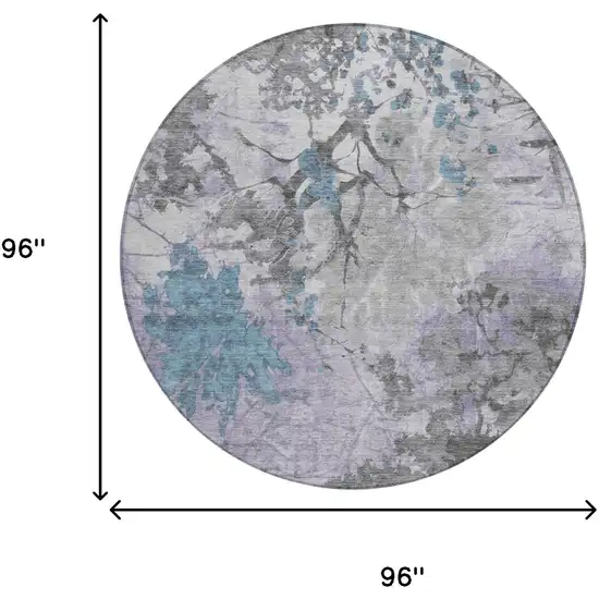 8' Lavender And Ivory Round Abstract Washable Indoor Outdoor Area Rug Photo 8