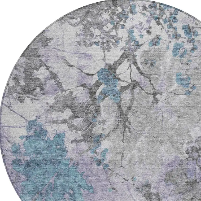 8' Lavender And Ivory Round Abstract Washable Indoor Outdoor Area Rug Photo 4