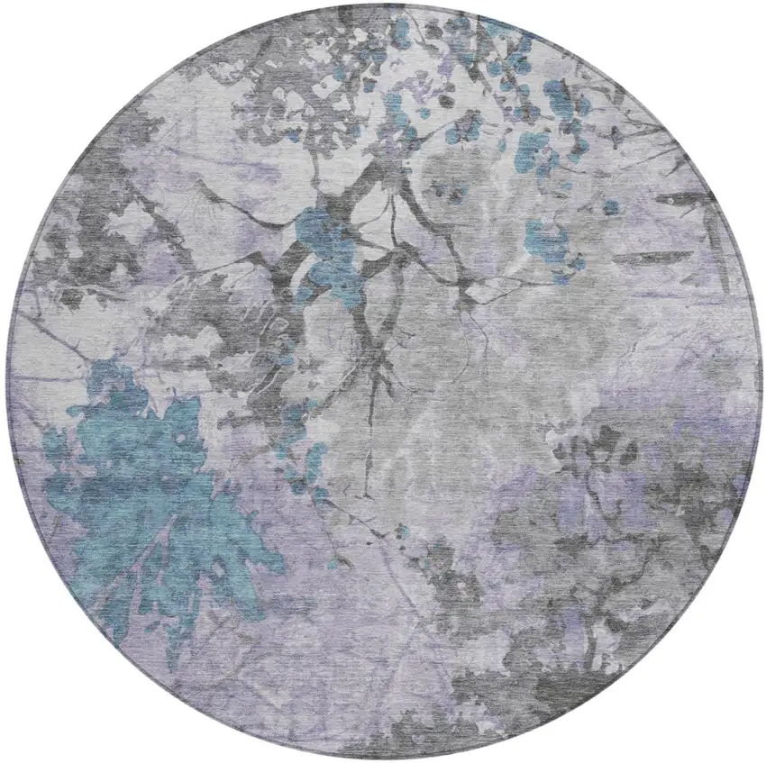 8' Lavender And Ivory Round Abstract Washable Indoor Outdoor Area Rug Photo 2