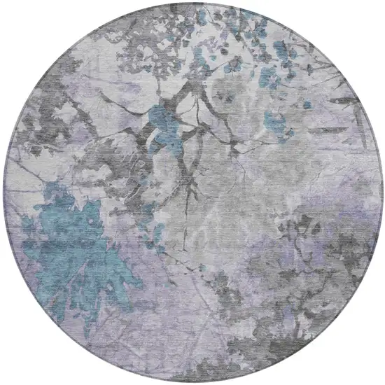 8' Lavender And Ivory Round Abstract Washable Indoor Outdoor Area Rug Photo 2