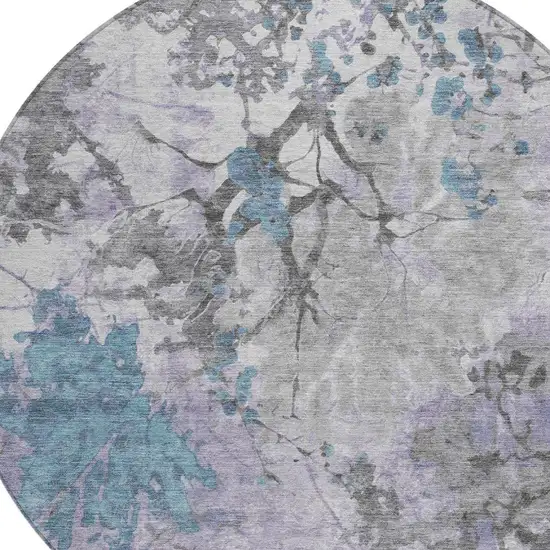 8' Lavender And Ivory Round Abstract Washable Indoor Outdoor Area Rug Photo 5