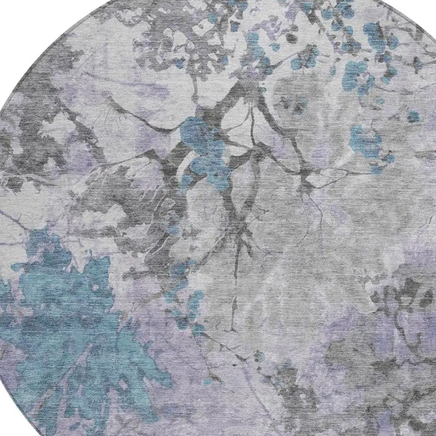8' Lavender And Ivory Round Abstract Washable Indoor Outdoor Area Rug Photo 5