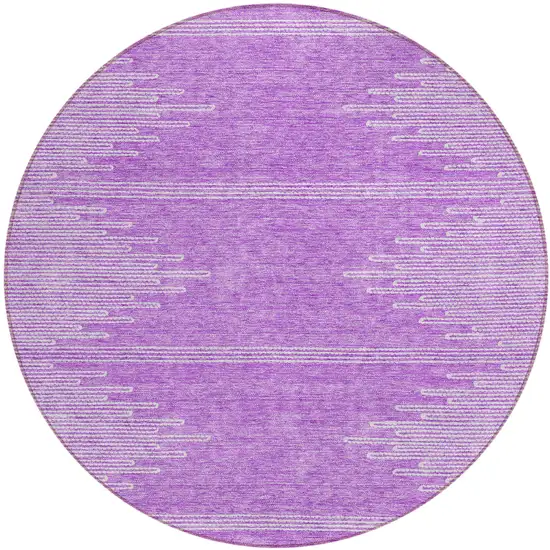 8' Lavender And Ivory Round Abstract Washable Indoor Outdoor Area Rug Photo 2