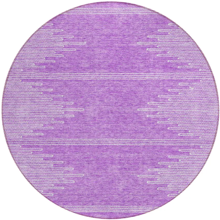 8' Lavender And Ivory Round Abstract Washable Indoor Outdoor Area Rug Photo 2