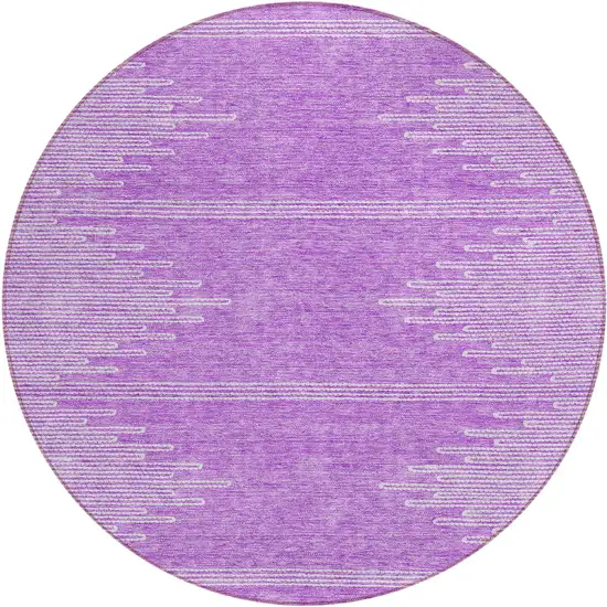 8' Lavender And Ivory Round Abstract Washable Indoor Outdoor Area Rug Photo 2