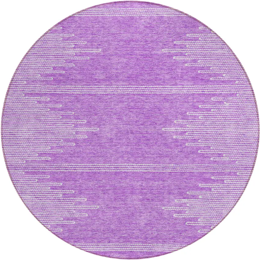 8' Lavender And Ivory Round Abstract Washable Indoor Outdoor Area Rug Photo 2