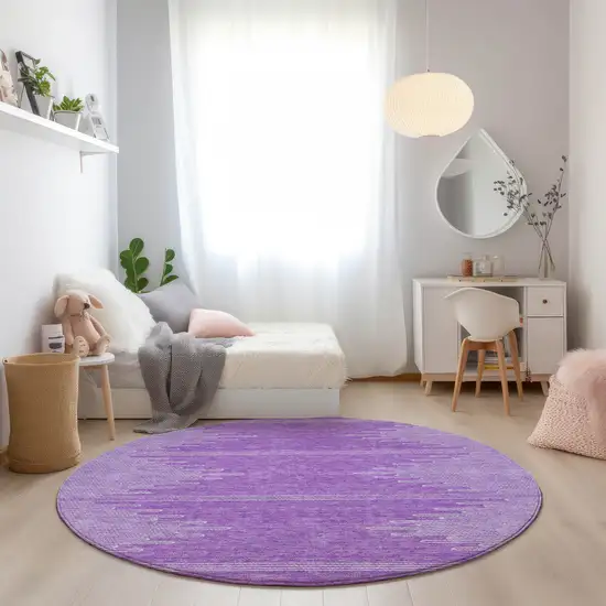 8' Lavender And Ivory Round Abstract Washable Indoor Outdoor Area Rug Photo 7