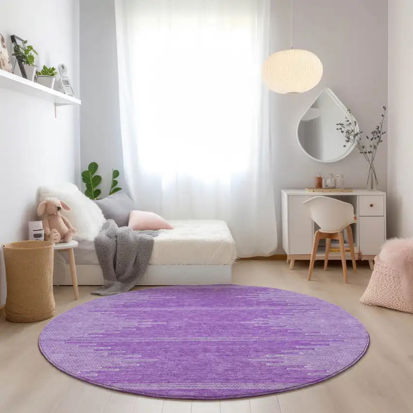 8' Lavender And Ivory Round Abstract Washable Indoor Outdoor Area Rug Photo 7