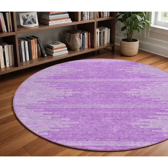 8' Lavender And Ivory Round Abstract Washable Indoor Outdoor Area Rug Photo 8