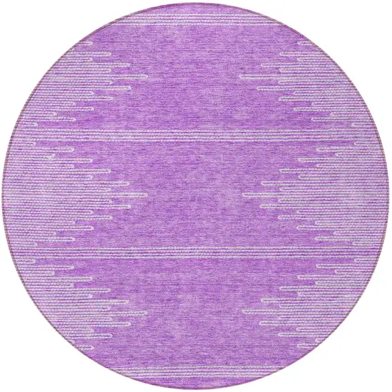 8' Lavender And Ivory Round Abstract Washable Indoor Outdoor Area Rug Photo 5