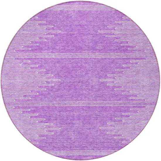 8' Lavender And Ivory Round Abstract Washable Indoor Outdoor Area Rug Photo 5