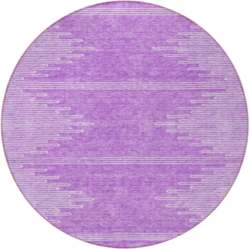 8' Lavender And Ivory Round Abstract Washable Indoor Outdoor Area Rug Photo 5