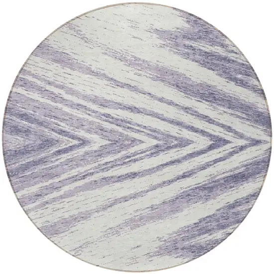8' Lavender And Ivory Round Abstract Washable Indoor Outdoor Area Rug Photo 5