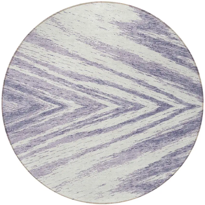 8' Lavender And Ivory Round Abstract Washable Indoor Outdoor Area Rug Photo 5