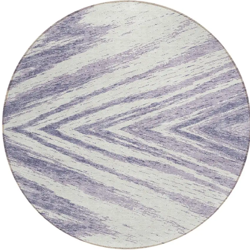 8' Lavender And Ivory Round Abstract Washable Indoor Outdoor Area Rug Photo 4