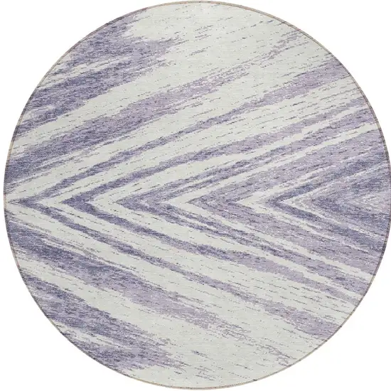 8' Lavender And Ivory Round Abstract Washable Indoor Outdoor Area Rug Photo 4