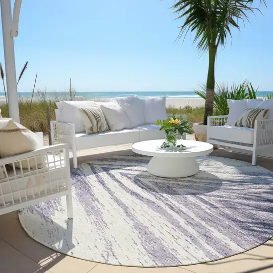 8' Lavender And Ivory Round Abstract Washable Indoor Outdoor Area Rug Photo 6