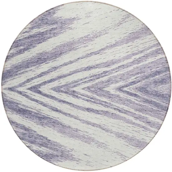 8' Lavender And Ivory Round Abstract Washable Indoor Outdoor Area Rug Photo 2