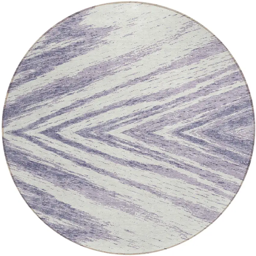 8' Lavender And Ivory Round Abstract Washable Indoor Outdoor Area Rug Photo 2
