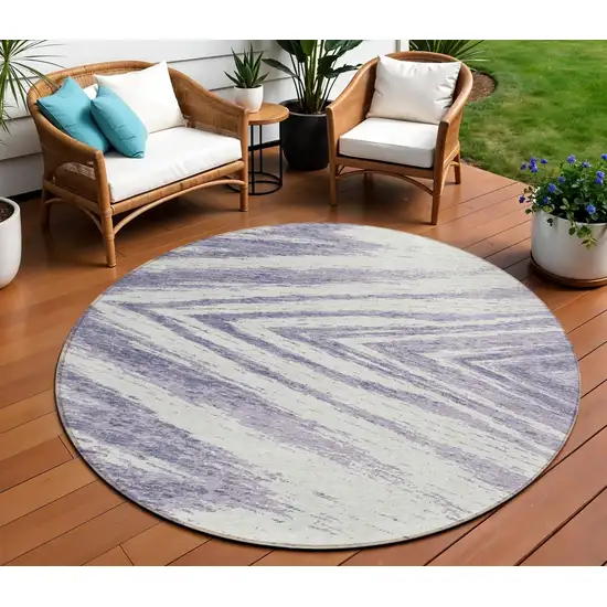 8' Lavender And Ivory Round Abstract Washable Indoor Outdoor Area Rug Photo 1