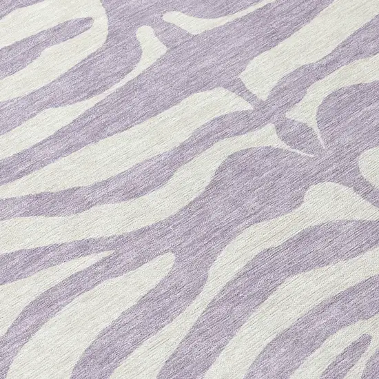 8' Lavender And Ivory Round Animal Print Washable Indoor Outdoor Area Rug Photo 9