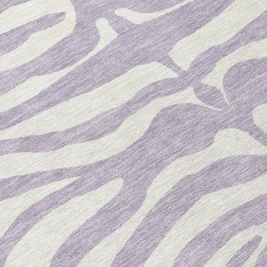 8' Lavender And Ivory Round Animal Print Washable Indoor Outdoor Area Rug Photo 9