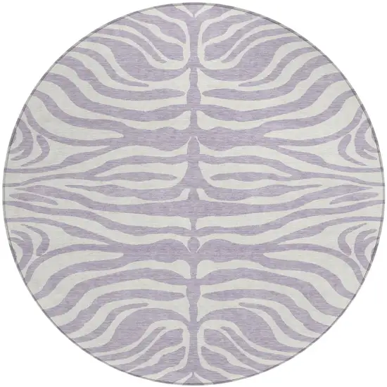 8' Lavender And Ivory Round Animal Print Washable Indoor Outdoor Area Rug Photo 2