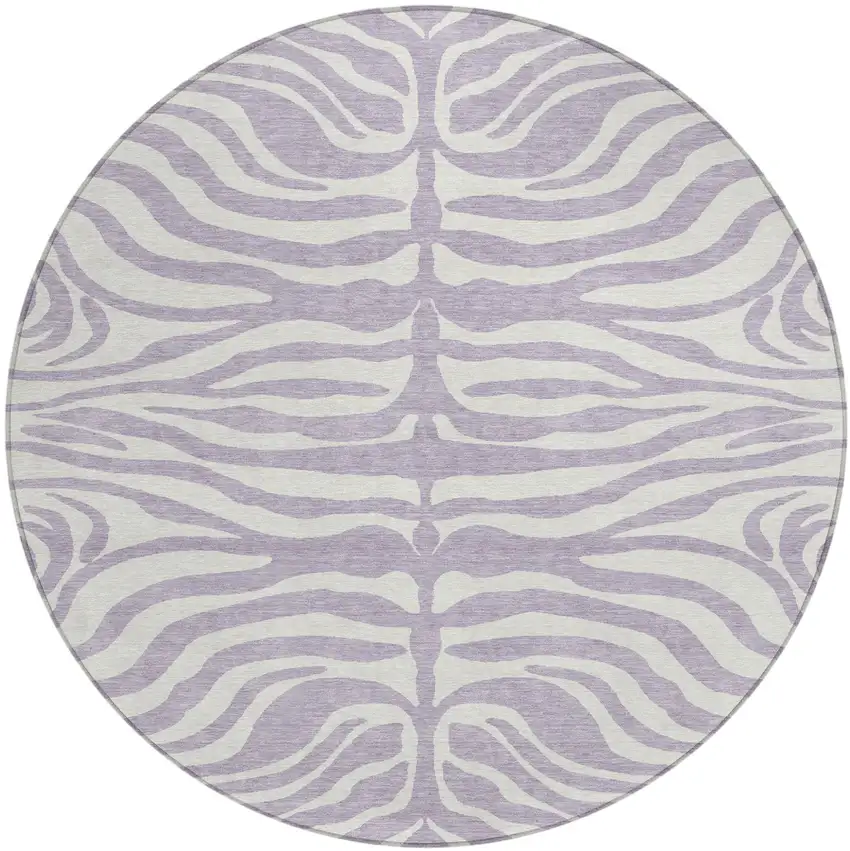8' Lavender And Ivory Round Animal Print Washable Indoor Outdoor Area Rug Photo 2