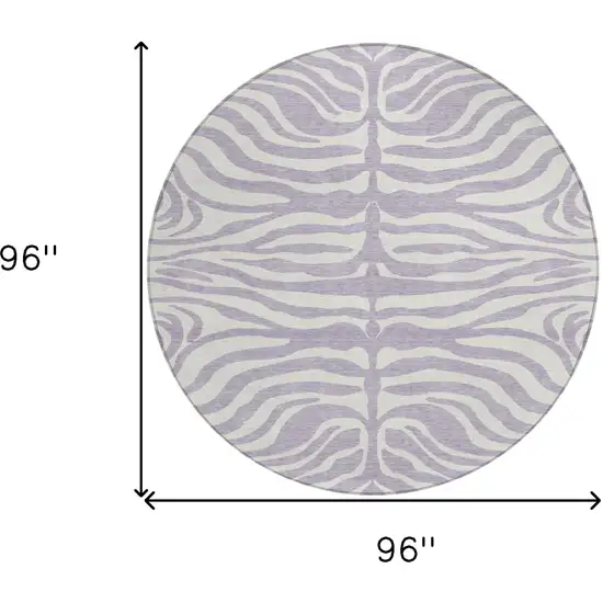 8' Lavender And Ivory Round Animal Print Washable Indoor Outdoor Area Rug Photo 8