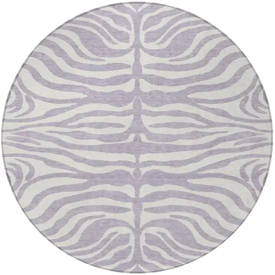 8' Lavender And Ivory Round Animal Print Washable Indoor Outdoor Area Rug Photo 5