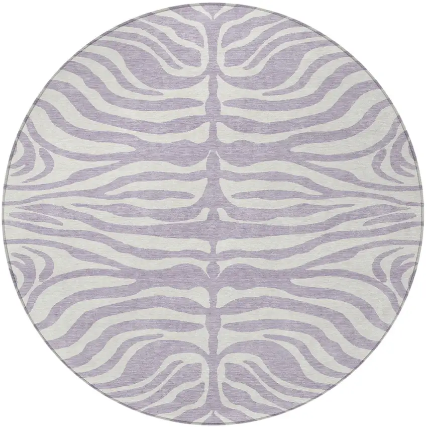8' Lavender And Ivory Round Animal Print Washable Indoor Outdoor Area Rug Photo 5