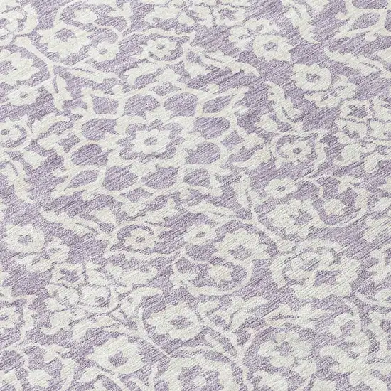 8' Lavender And Ivory Round Damask Washable Indoor Outdoor Area Rug Photo 8