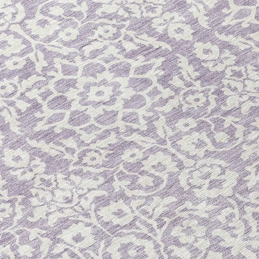 8' Lavender And Ivory Round Damask Washable Indoor Outdoor Area Rug Photo 8