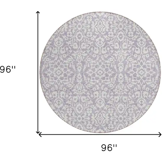 8' Lavender And Ivory Round Damask Washable Indoor Outdoor Area Rug Photo 3