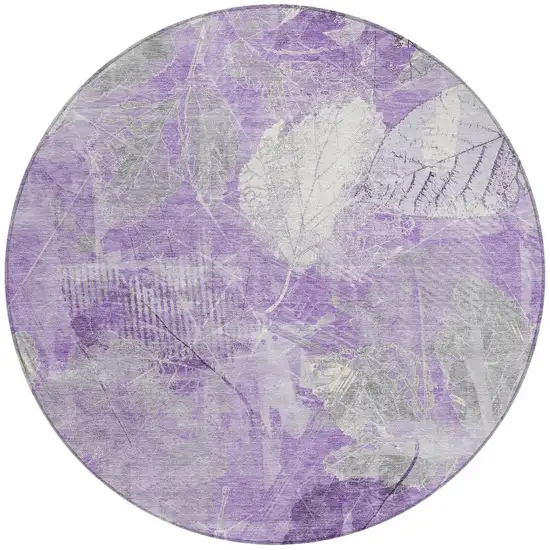 8' Lavender And Ivory Round Floral Washable Indoor Outdoor Area Rug Photo 3