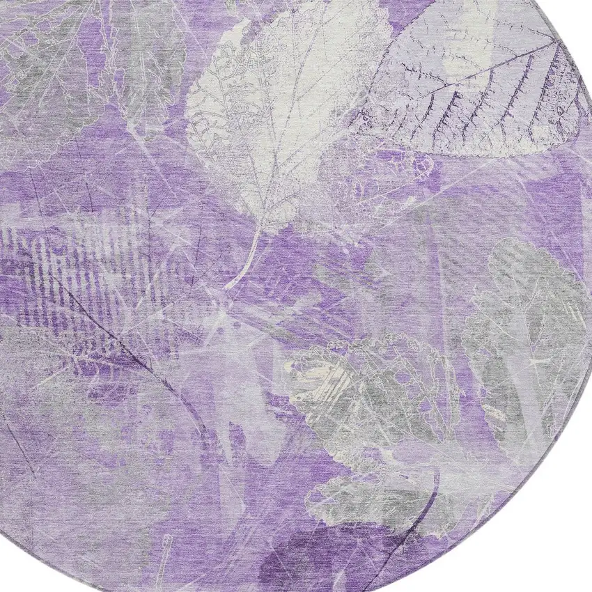 8' Lavender And Ivory Round Floral Washable Indoor Outdoor Area Rug Photo 8