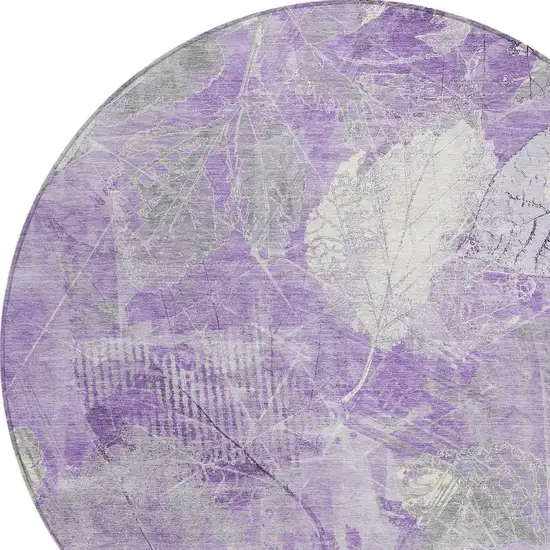 8' Lavender And Ivory Round Floral Washable Indoor Outdoor Area Rug Photo 4